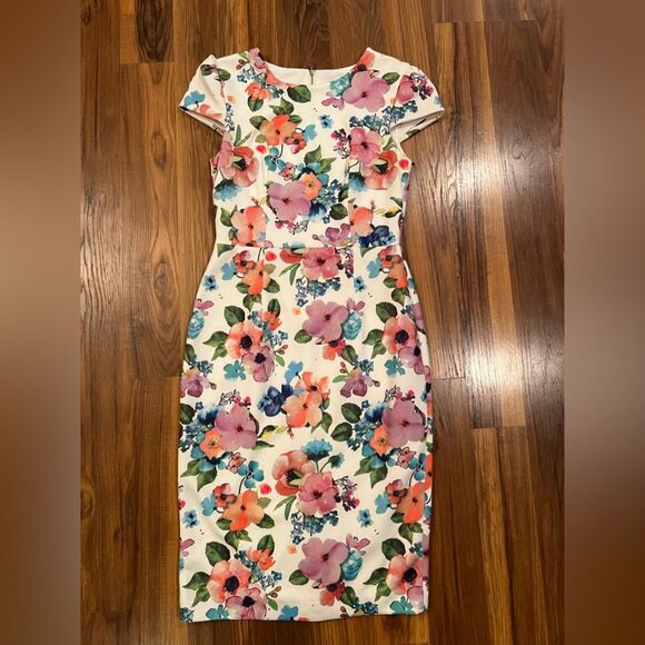 Betsey Johnson Floral Dress Size 2 scuba sheath - Picture 1 of 4